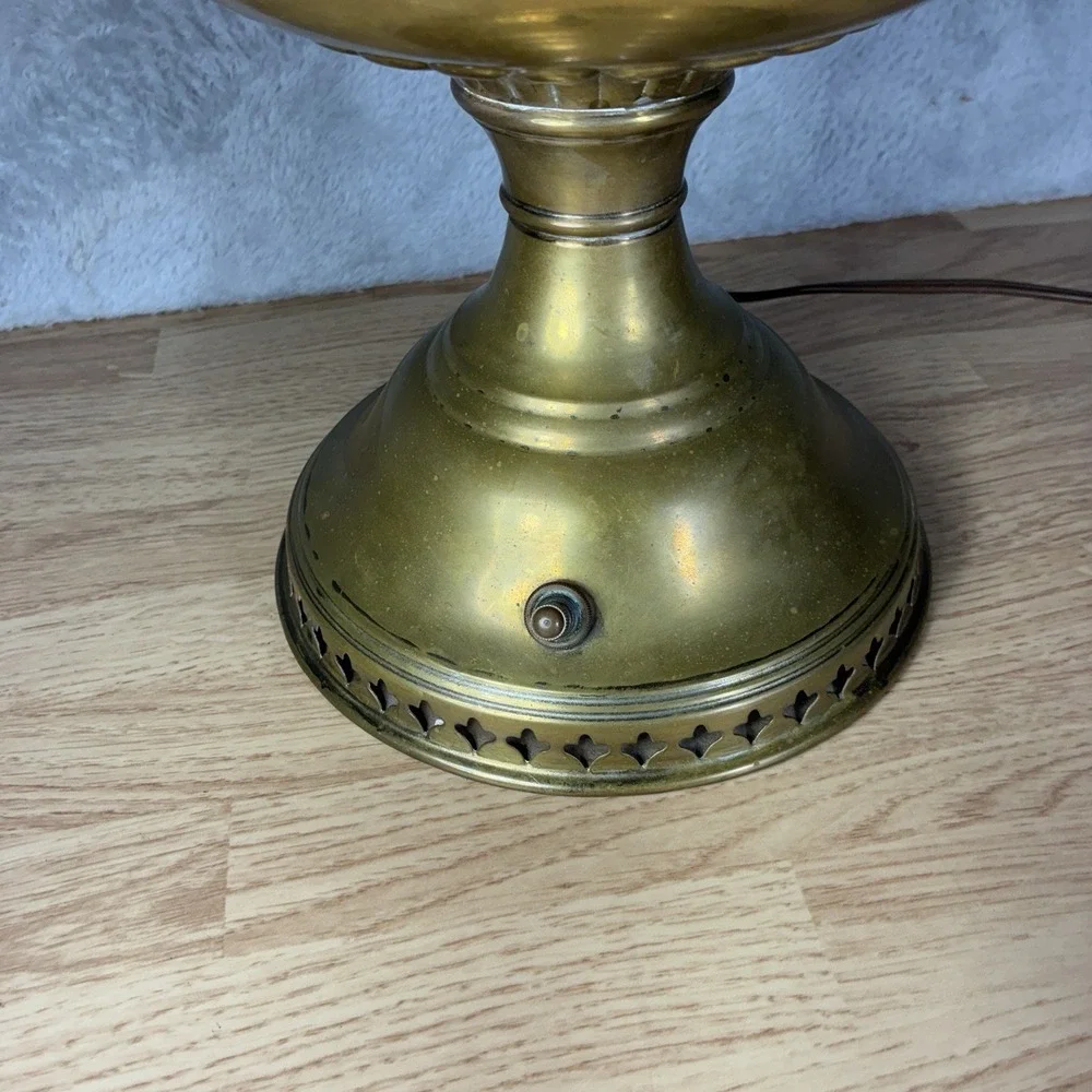 Vintage Brass Rayo Electrified Oil Lamp-Glass Chimney & White Milk Glass Shade